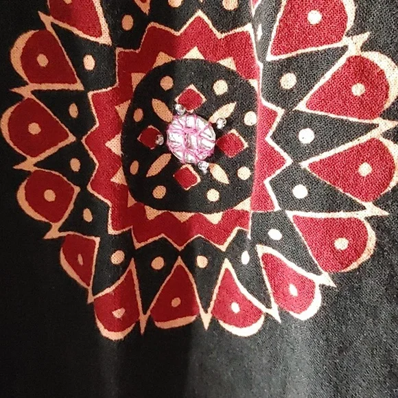 Willi Smith Maxi Skirt Sz 6 Black & Red Indian Sari-Style W/ Embroidered Mirrors - Picture 8 of 11